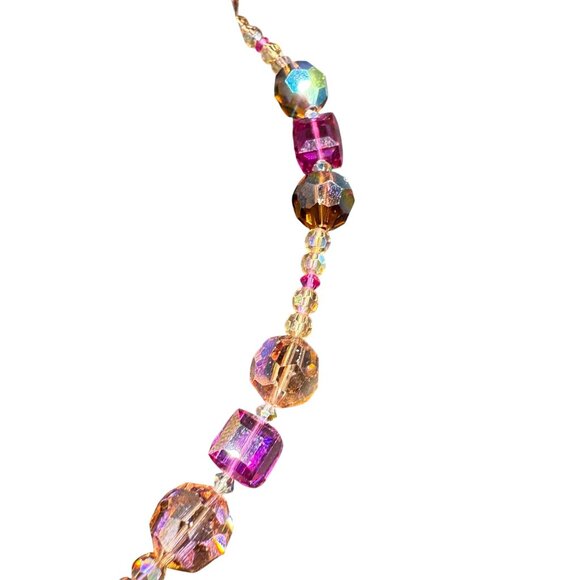 925 Sterling Silver Multicolor Rainbow Faceted Beaded Necklace Bohemian - Picture 2 of 5